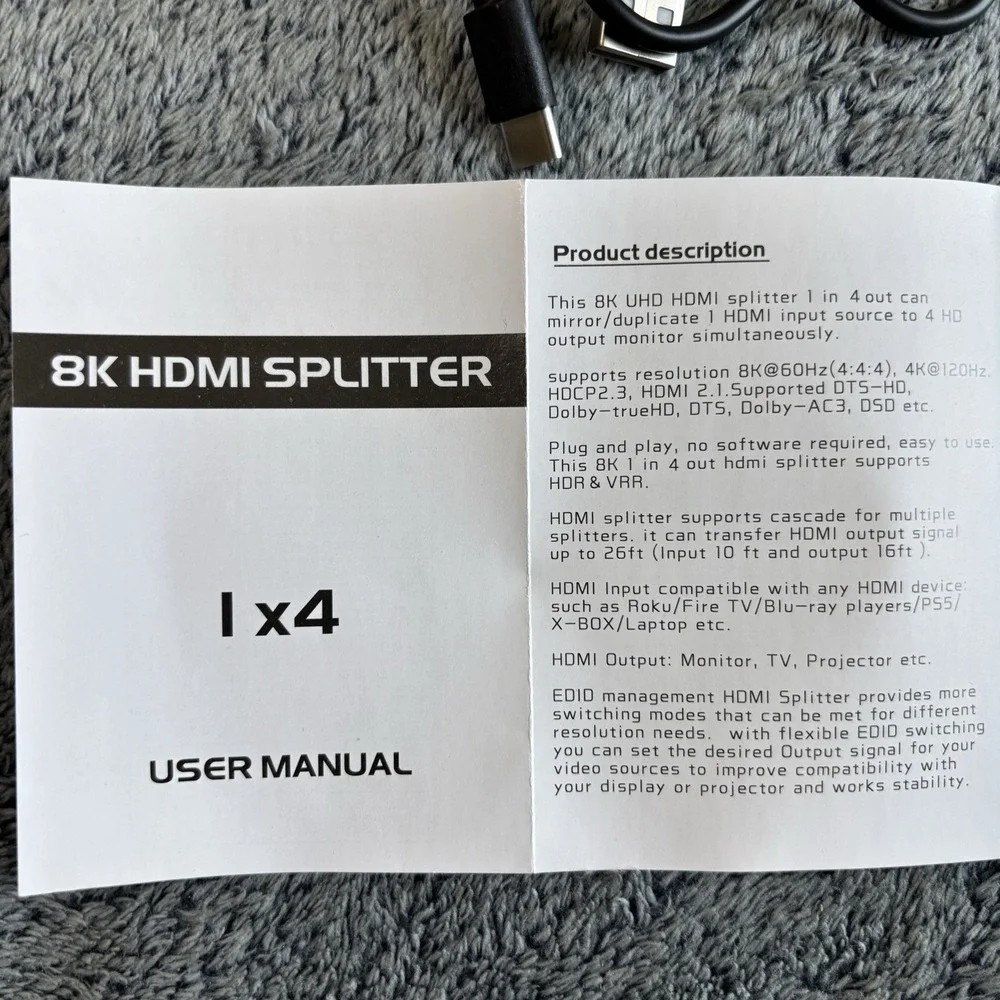 Daoistek 8K HDMI Splitter 1x4 8K60Hz 4K120Hz HDR‎ VRR Ultra HD Support Open Box